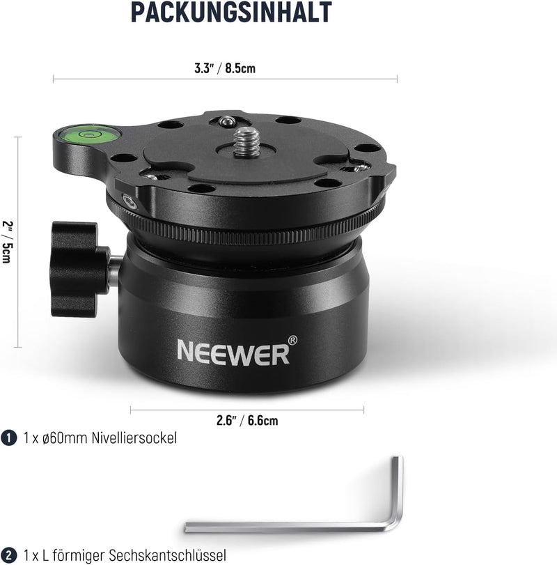 NEEWER Stativ Nivelliersockel (⌀60mm) Kamera Nivelliergerät, verstellbare Aluminium Stativkopfplatte