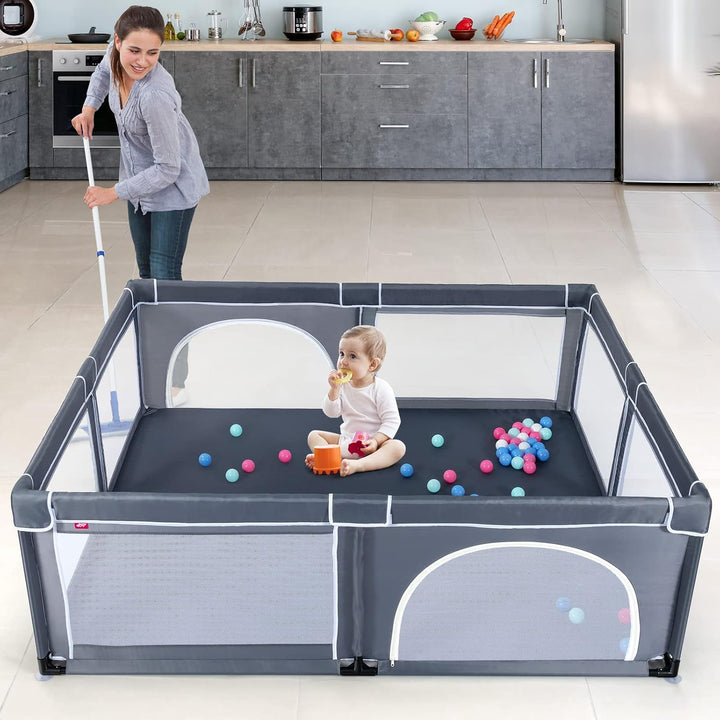 GOPLUS Baby Laufstall mit 50 Spielbällen, Krabbelgitter für Kleinkinder & Säulinge, Laufgitterzelt m