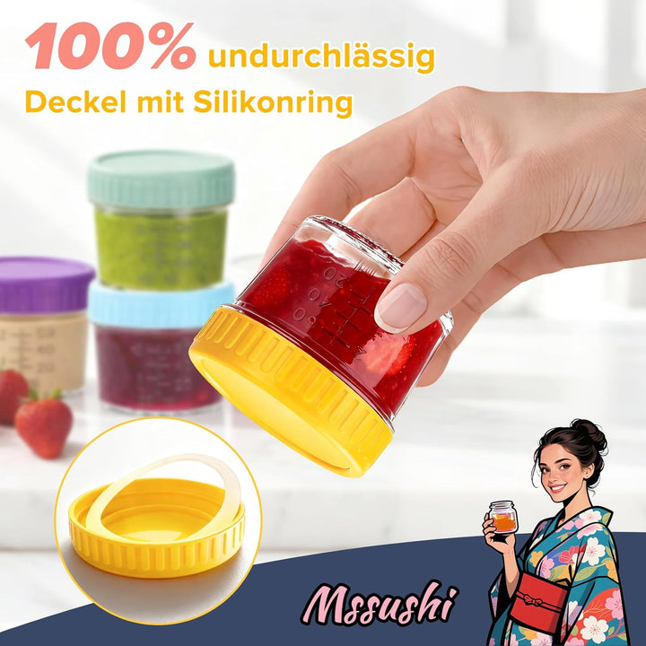 Mssushi 8 Stk 120ml Salatdressing Behälter, Glas Dressing Behälter mit Silikondeckel Auslaufsicher,