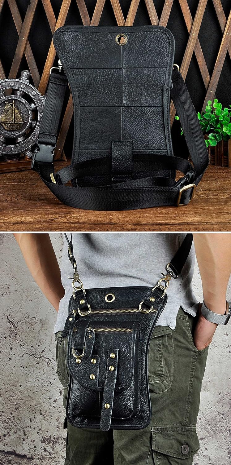 Le'aokuu Herren Echtes Leder Tasche Hüfttasche Gürteltasche Drop Leg Thigh Bag Hip Fanny Bum Belt We