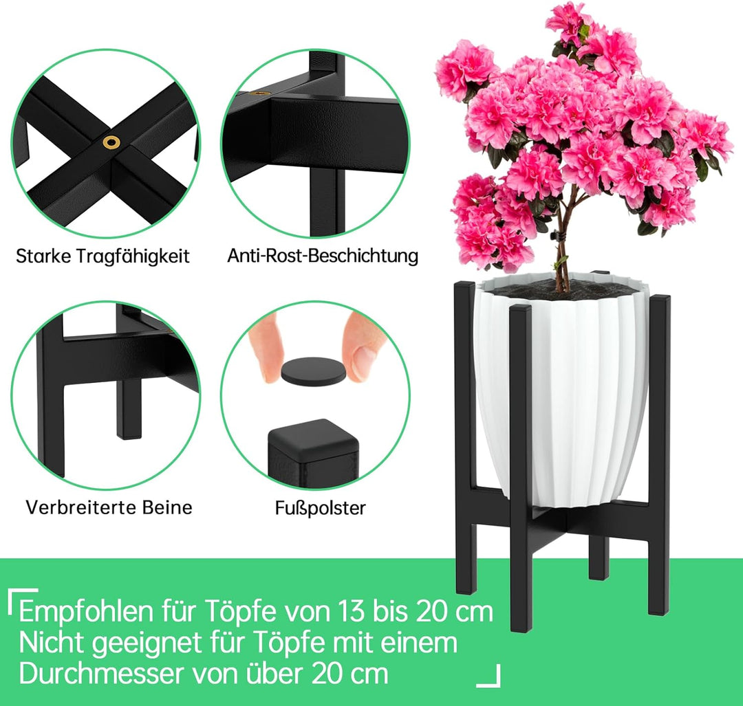 ZMTECH 20cm Durchmesser Blumenhocker Metall Schwarz Klein Pflanzenständer Mid Century, Pflanzenhocke