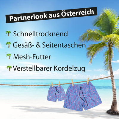 miniloo Badeshorts Partnerlook Papa und Sohn Koralle blau - Hochwertiges Set Badehose Vater Sohn - B