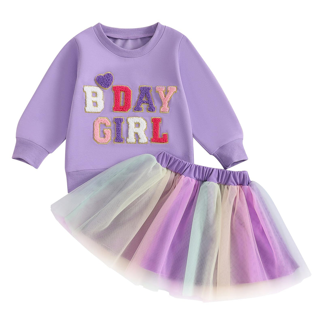 Baby Mädchen Geburtstag Outfit Prinzessein Spitzen Rock Set Langarm Buchstaben Stickerei Sweatshirt+