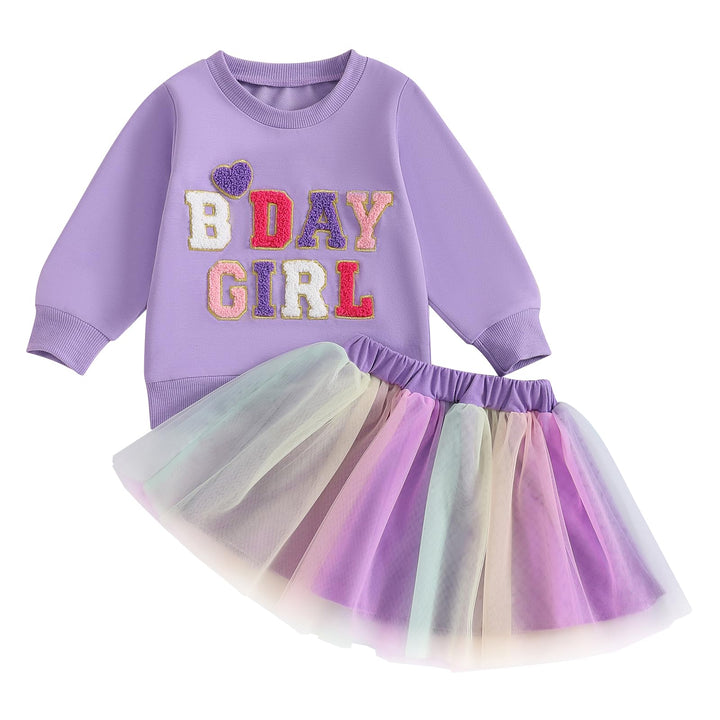 Baby Mädchen Geburtstag Outfit Prinzessein Spitzen Rock Set Langarm Buchstaben Stickerei Sweatshirt+