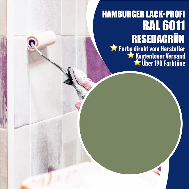 Fliesenlack GLÄNZEND Resedagrün RAL 6011 Grün Fliesenfarbe im SET // Hamburger Lack-Profi (10 L), 10