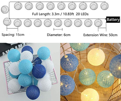 LED Lichterkette Baumwollkugeln Batteriebetrieben, 3,3m 20er Cotton Ball Lichterketten Kugeln Nachtl