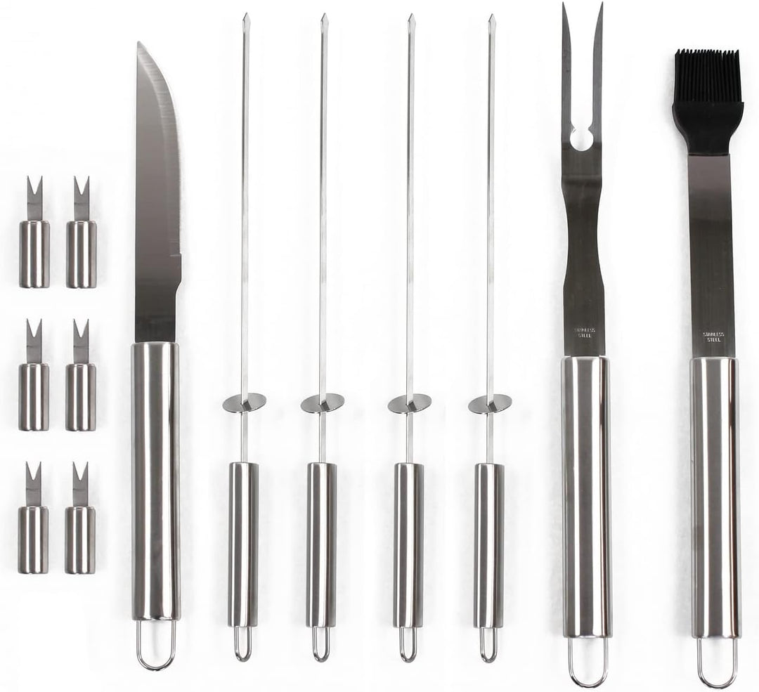 Mastercook – Professionelles Grillzubehör-Set aus Stahl mit Koffer, Zubehör-Set Bbq mit Zange, Gabel