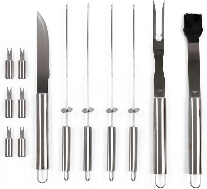 Mastercook – Professionelles Grillzubehör-Set aus Stahl mit Koffer, Zubehör-Set Bbq mit Zange, Gabel