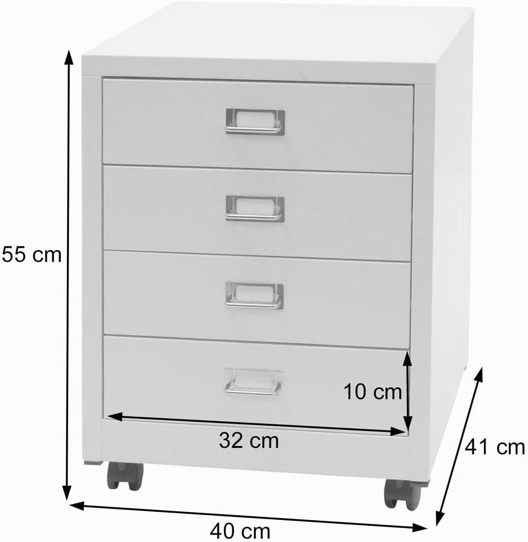 Mendler Rollcontainer HWC-L49, Schubladenschrank Stahlschrank Aktenschrank, Metall 55x40x41cm 4 Schu