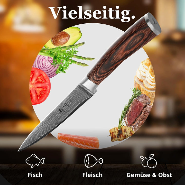 Wakoli EDIB Damast Fleischmesser & Tranchiermesser aus echtem Damaststahl (VG10 Kern) mit 18 cm Klin