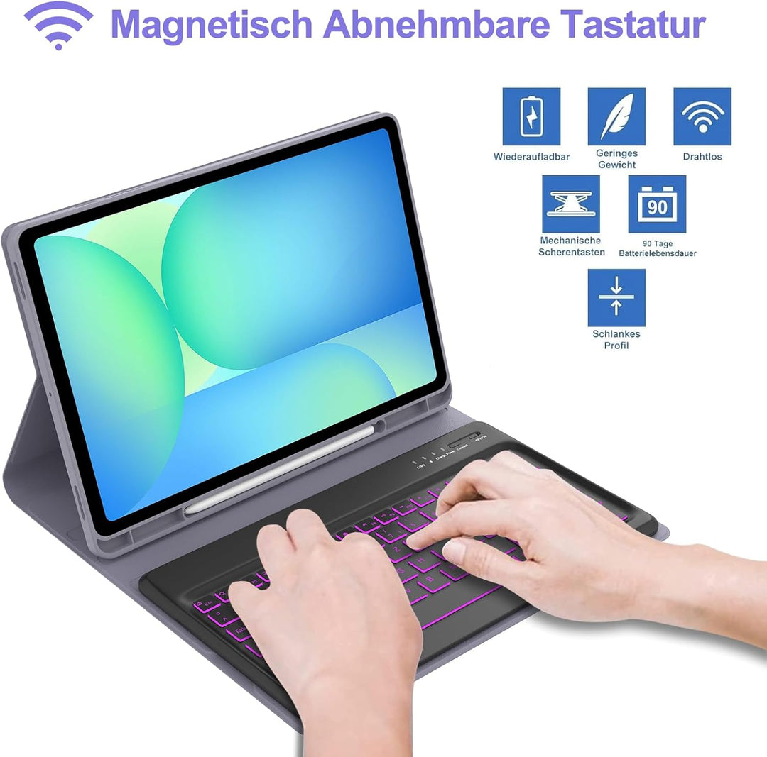 IVEOPPE Hülle mit Tastatur für Samsung Galaxy Tab S10 FE+ 13.1 Zoll, Deutsches QWERTZ-Layout, Tastat