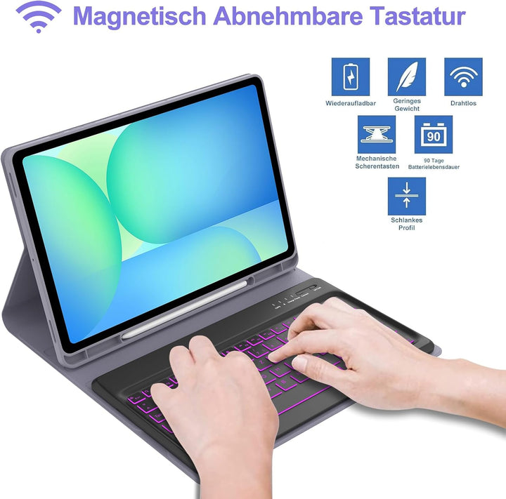 IVEOPPE Hülle mit Tastatur für Samsung Galaxy Tab S10 FE+ 13.1 Zoll, Deutsches QWERTZ-Layout, Tastat