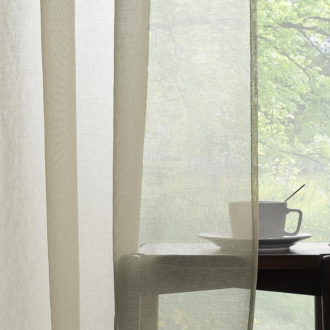 Topfinel Gardinen mit Kräuselband Vorhänge Leinen-Optik Transparent für Wohnzimmer Schlafzimmer Fens