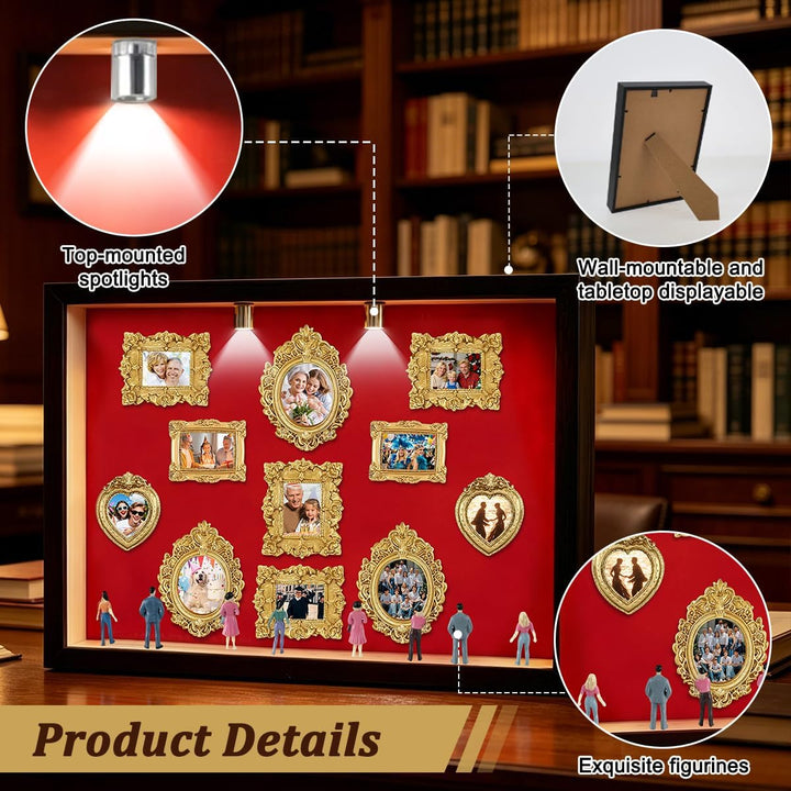DIY Mini Museum Silhouette Box mit LED, Mini Menschen Figuren Museum, Kreativ Bilderrahmen mit 8 Fig