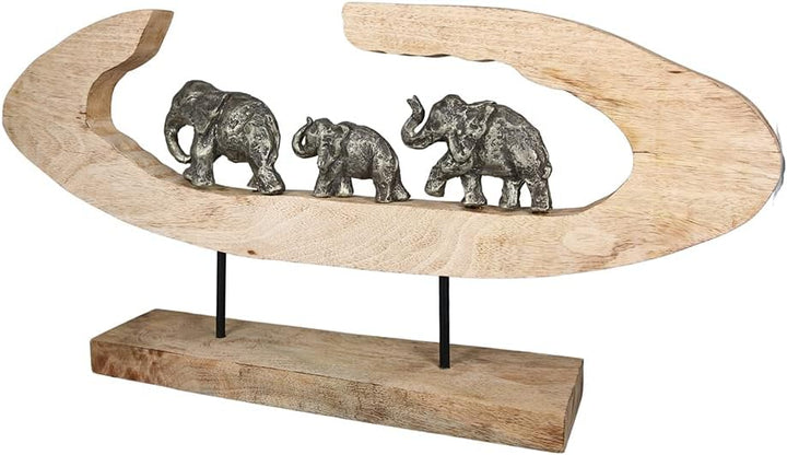 Casablanca Dekofigur Indoor - Gilde Aluminium Mangoholz - Elefanten Familie - Skulptur Statue Dekora