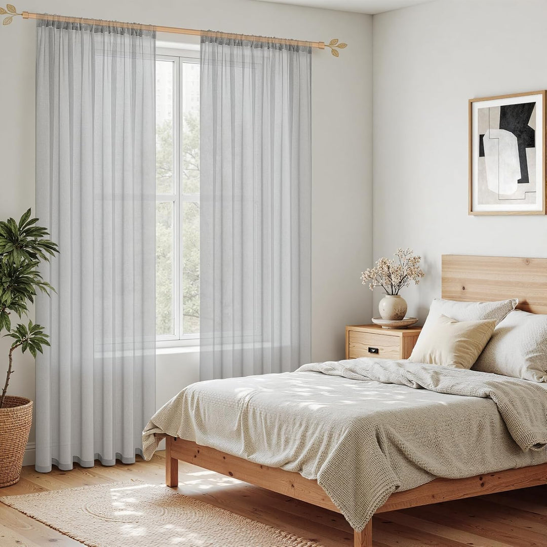 MRTREES Vorhänge Gardinen mit Store Vorhang Voile halbtransparent kurz in Leinenoptik Gardine Schals