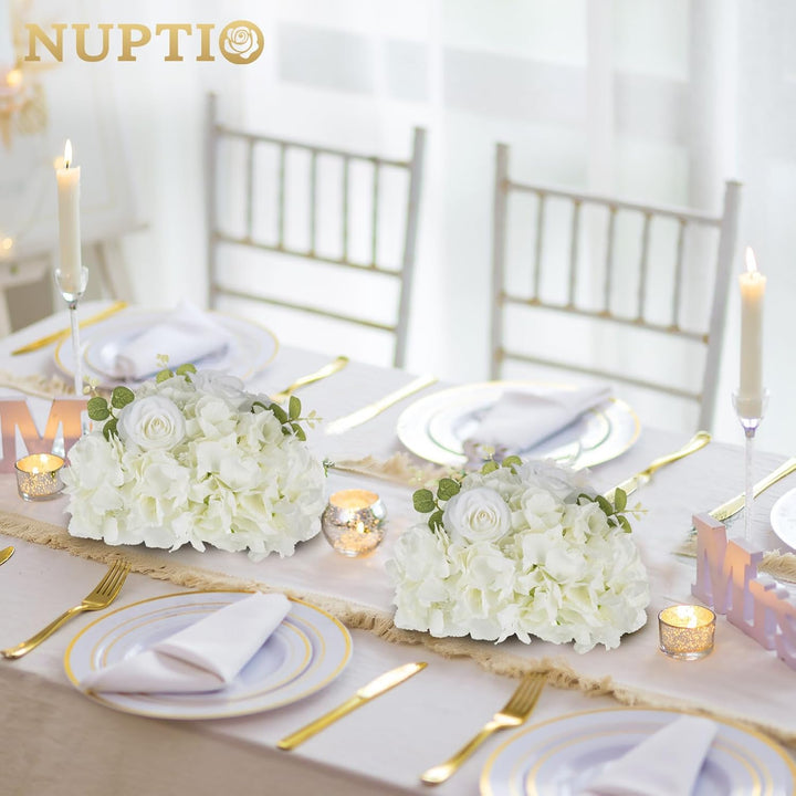NUPTIO Künstliche Blume Tafelaufsätze für Tische: 2 Stück 30cm Durchmesser Weiss Gefälschte Blumen R