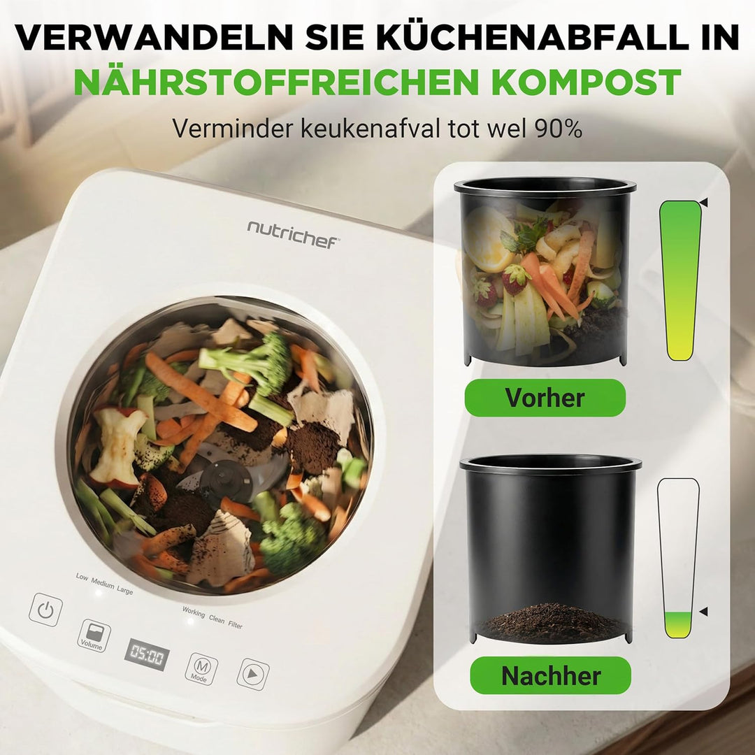 NutriChef Elektrischer Küchenkomposter - Indoor Lebensmittelabfälle Komposter Mülleimer, Geruchloses