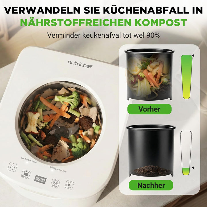 NutriChef Elektrischer Küchenkomposter - Indoor Lebensmittelabfälle Komposter Mülleimer, Geruchloses
