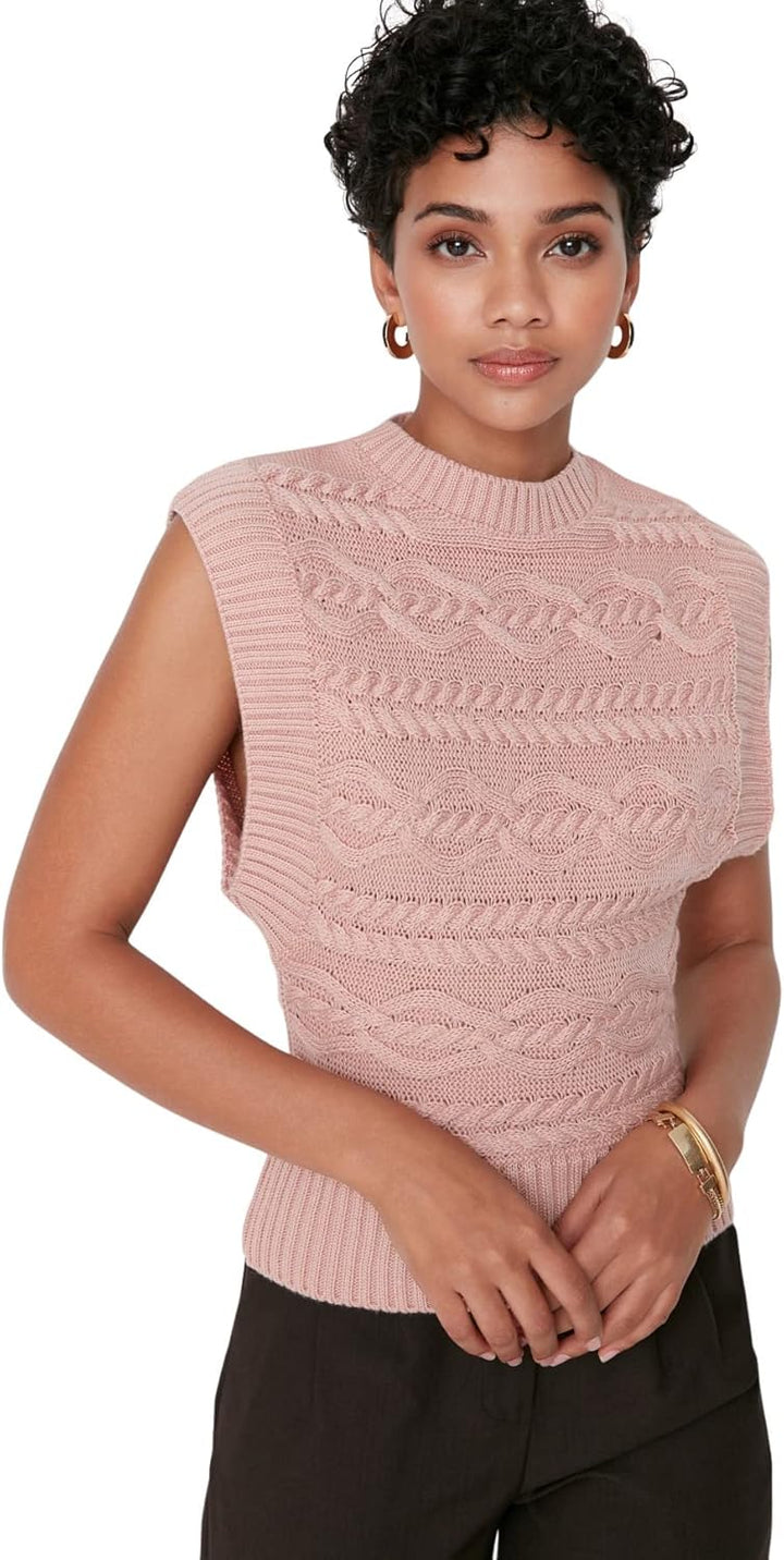 TRENDYOL Damen Hochabschliessender Kragen Unifarben Regular Strickweste Sweater, Puder, M EU