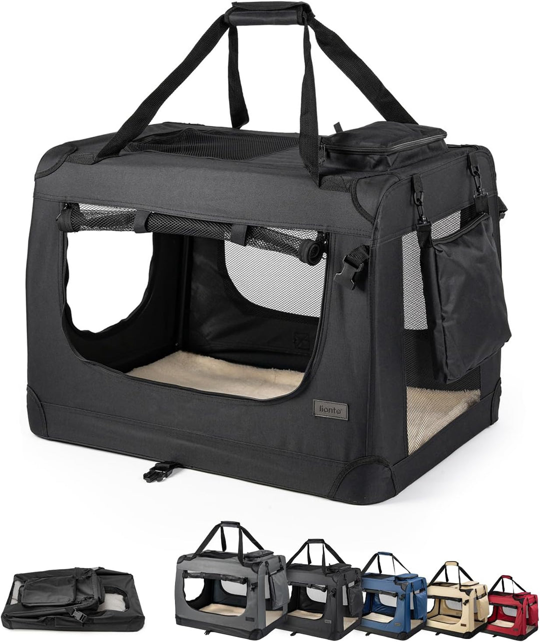 Dibea Hundetransportbox Hundetasche Hundebox Faltbare Kleintiertasche Schwarz (XXL) 90x61x65