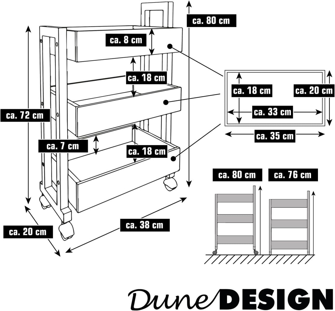 DuneDesign Bambus Nischenregal 20 cm Breit - 38x20x80 Schmales Regal auf Rollen - Nischenschrank Küc