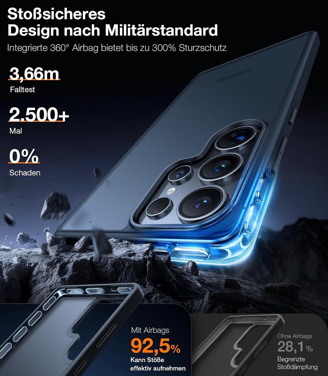TORRAS für Samsung Galaxy S25 Ultra Hülle [TOP Militärschutz] mit 360°Airbags Stossfeste Handyhülle