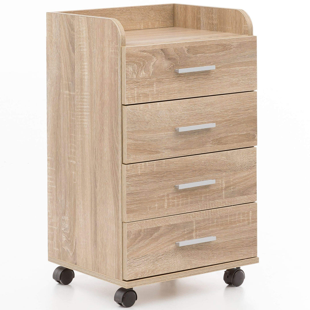 Wohnling Rollcontainer 40x33x70,5 cm Sonoma mit 4 Schubladen | Schreibtisch-Container mit Rollen, Ro
