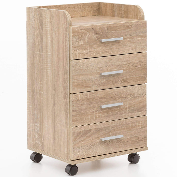 Wohnling Rollcontainer 40x33x70,5 cm Sonoma mit 4 Schubladen | Schreibtisch-Container mit Rollen, Ro