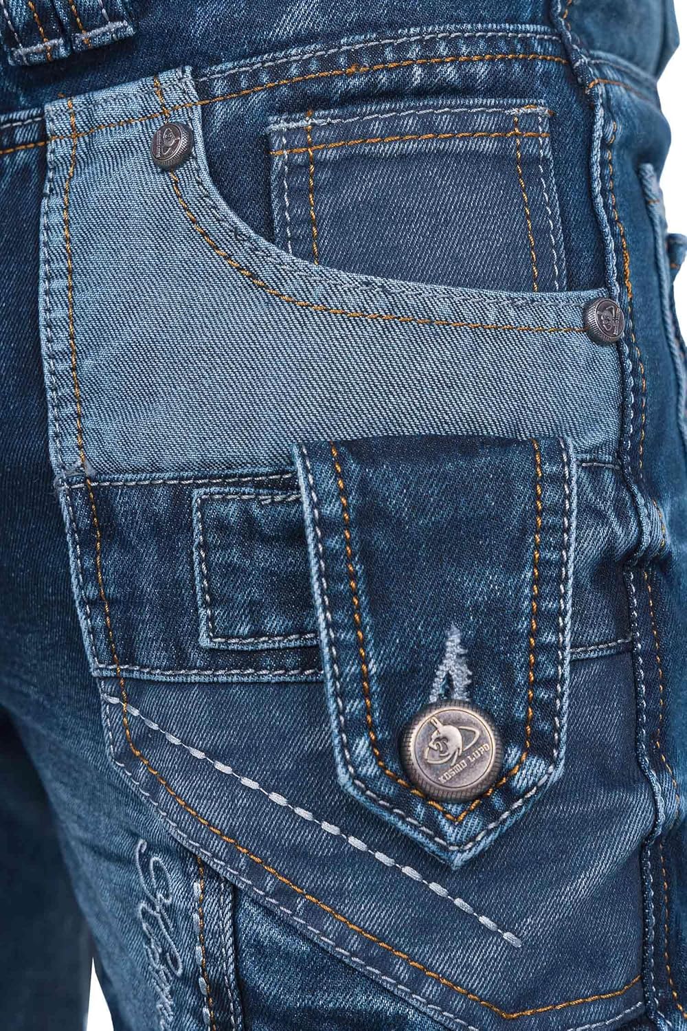 KOSMO LUPO Herren Jeans – Extravagante Designer-Jeans mit Patchwork, Nieten & Kontrastnähten – Regul