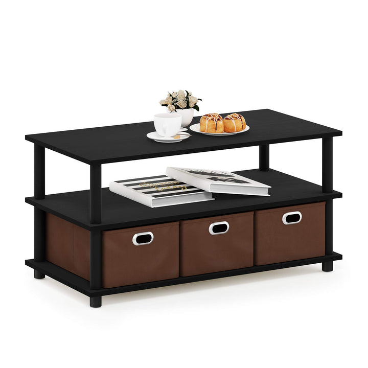 FURINNO Gruen Bücherregal, 3 Etagen, Schwarz, Schwarz