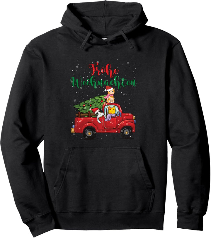 Frohe Weihnachten Weihnachtsoutfit Red Truck Katzen Pullover Hoodie