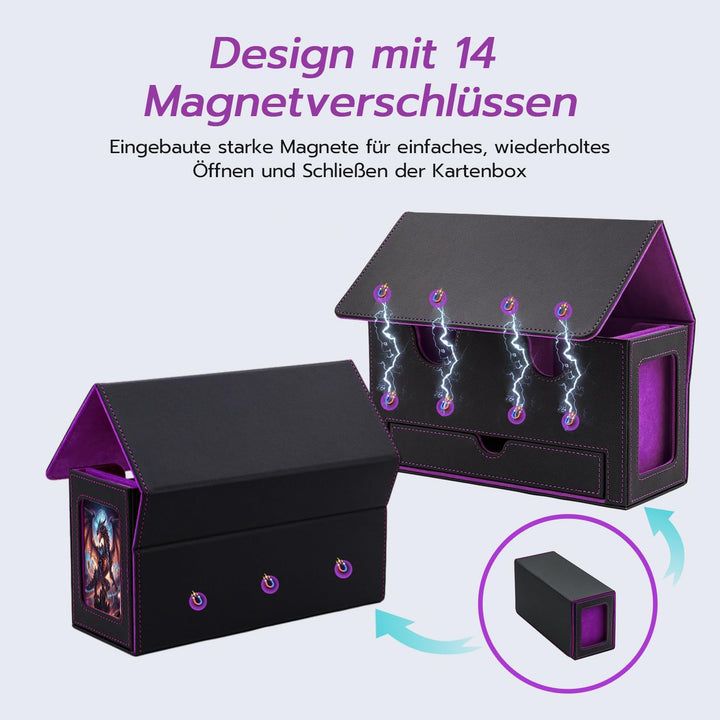 Doppelschicht Card Deck Box für MTG,Gathering Kartenbox mit Schaufenster und Würfelfach PU Leder Sta