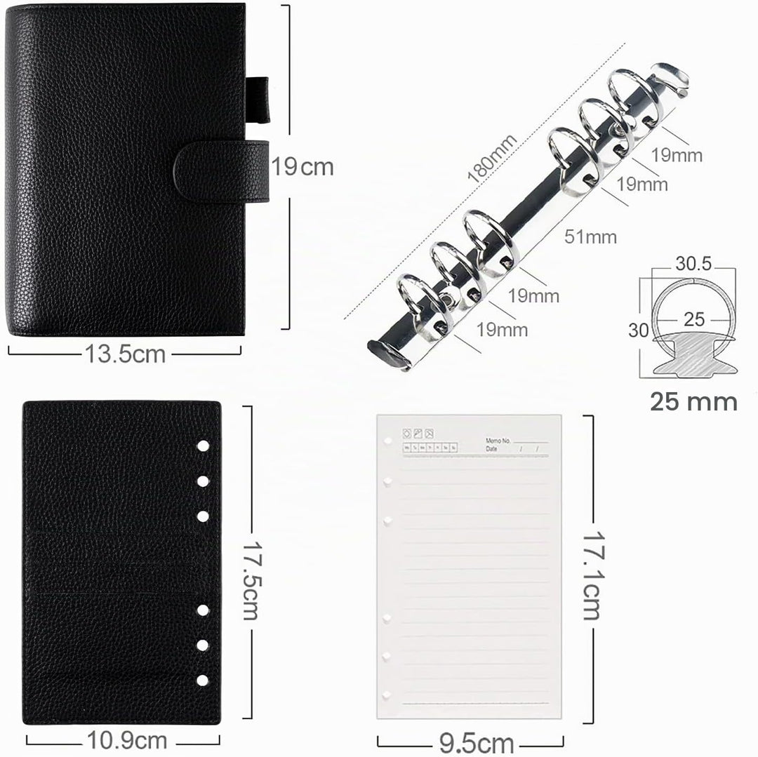 Moterm Personal Regular Ringe Planer - Echtes Leder Binder Organizer (25mm Ring, Kiesel-Schwarz), Ki