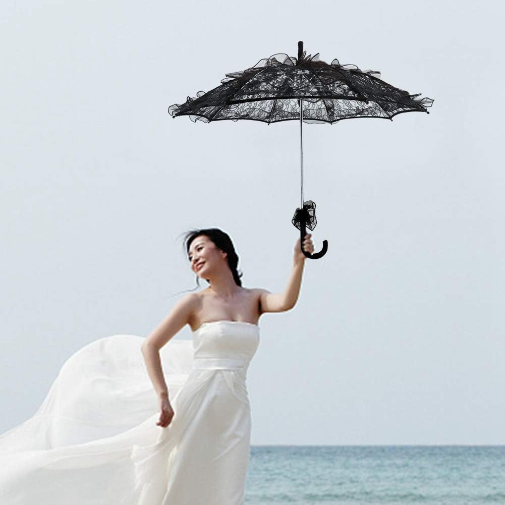 Verrückter Bridal Lace Cotton Umbrella, Blume Bestickt Regenschirm für Hochzeitsfeiern Tanzen Fotogr