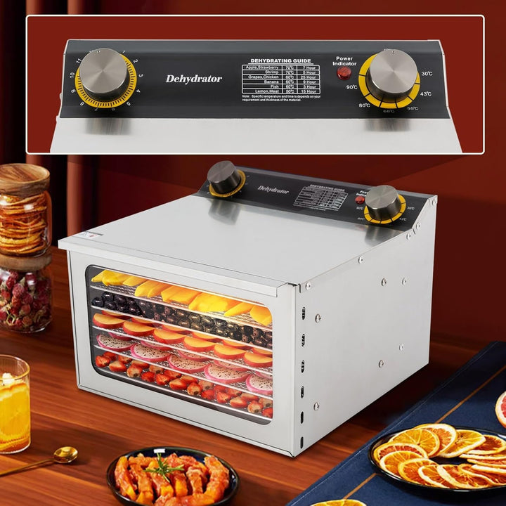 Dörrautomat Edelstahl Dörrgerät Dehydrator mit 6 Gittereinsätzen für Lebensmittel Trocknung 400 W Te