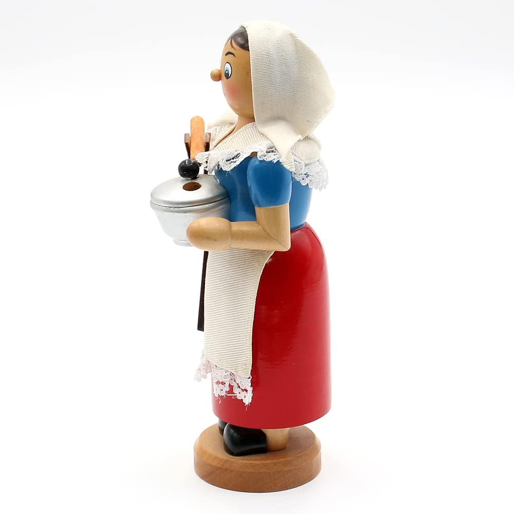 Dekohelden24 Räucherfrau, De Würschtle Fraa, ca. 19 cm, mit rauchenden Wurstkessel, Holz, 18 cm, De