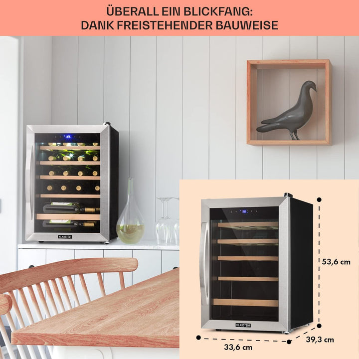 Klarstein Weinkühlschrank, Getränkekühlschrank Schmal, Kühlschrank mit Glastür, Getränkekühlschränke