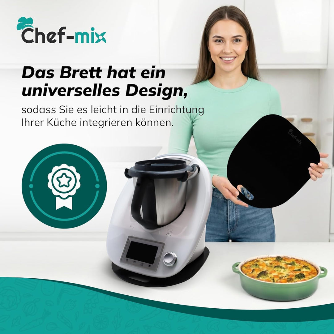 Gleitbrett Ersatz für Thermоmix Unterlage Rollbrett Gleiter mit Handgriff Brett Schwarz aus Acryl Le