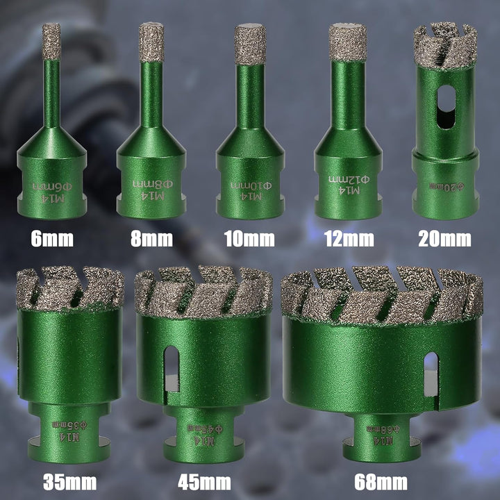 8 Stück 6-68mm Trocken Fliesenbohrer Set, M14 Gewindeanschluss Vakuumgelötete Lochsäge Diamantbohrer