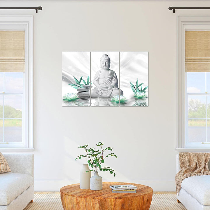 Runa Art Wandbilder Buddha Feng Shui Bild XXL Wohnzimmer Schlafzimmer Grau Türkis Spa Relax 120 x 80