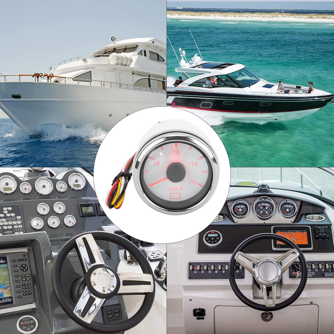 Boot Voltmeter, Marine 52mm Spannungsmesser 8-16V Zeiger Wasserdichtes Voltmeter Marine Spannungsmes
