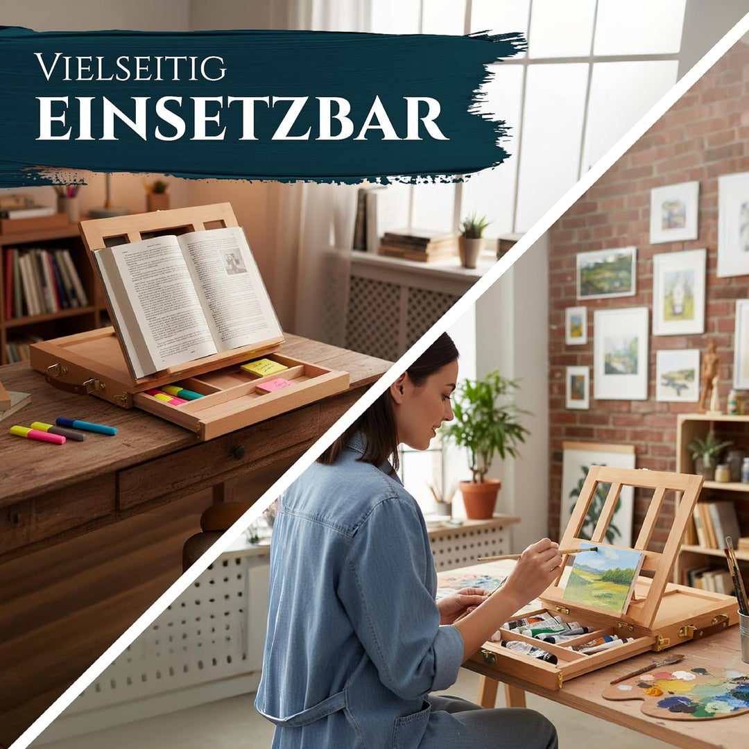 Artina Tischstaffelei Holz Stabiles Malbrett mit Aufbewahrung Colmar – Verstellbares Zeichenbrett zu