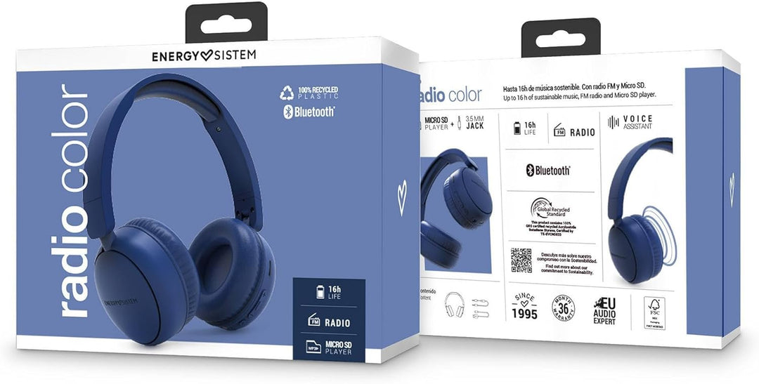 Energy Sistem Radio Color Bluetooth-Kopfhörer mit FM-Radio (100% recycelter Kunststoff, MP3-Player u