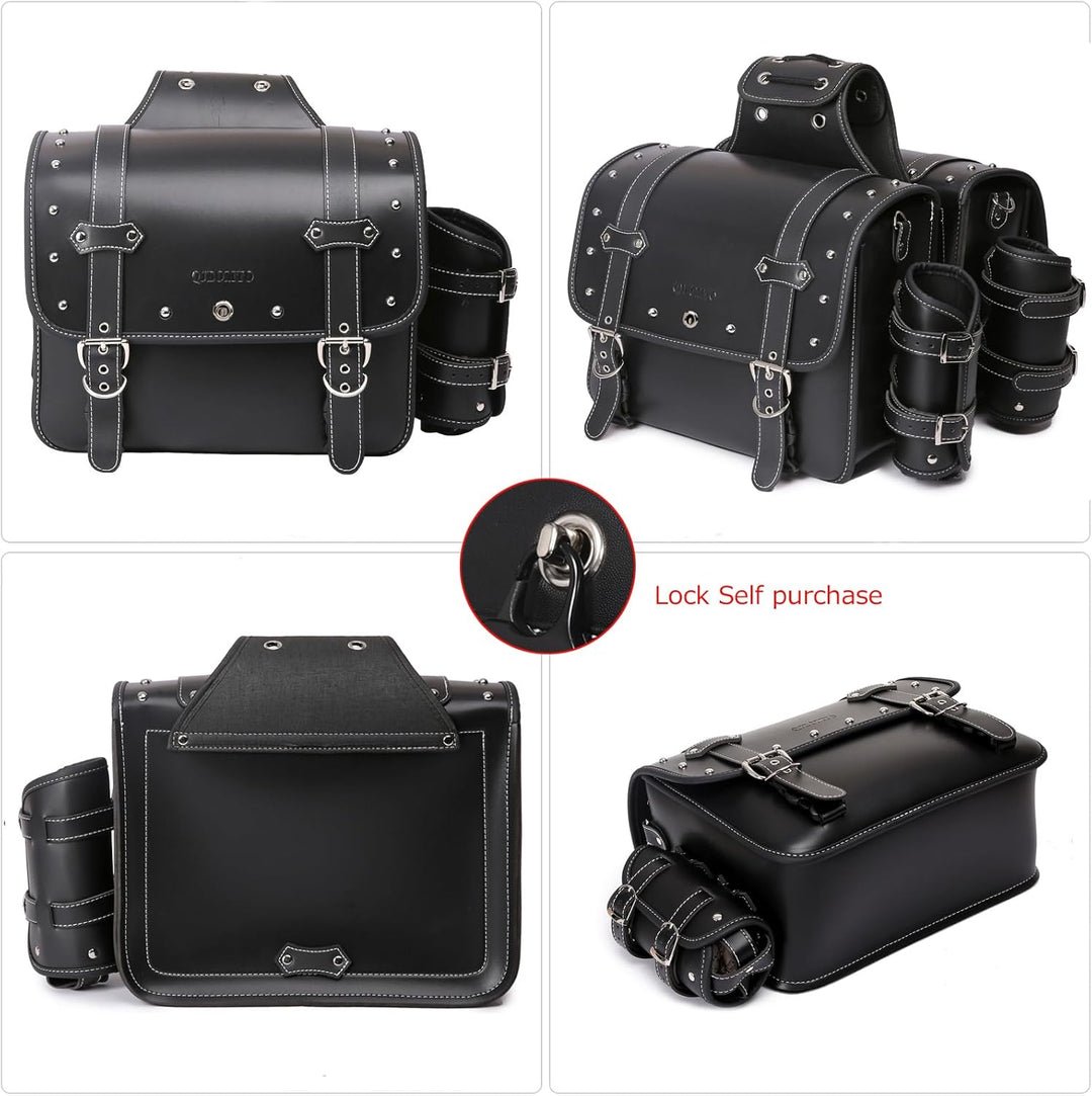 Hochdichtes Leder-Motorrad-Saddebags,Überwurftaschen, Gepäckträger, Seitentaschen mit Getränkehalter