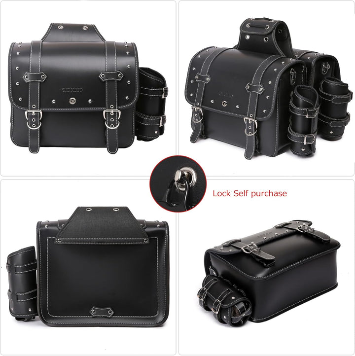 Hochdichtes Leder-Motorrad-Saddebags,Überwurftaschen, Gepäckträger, Seitentaschen mit Getränkehalter