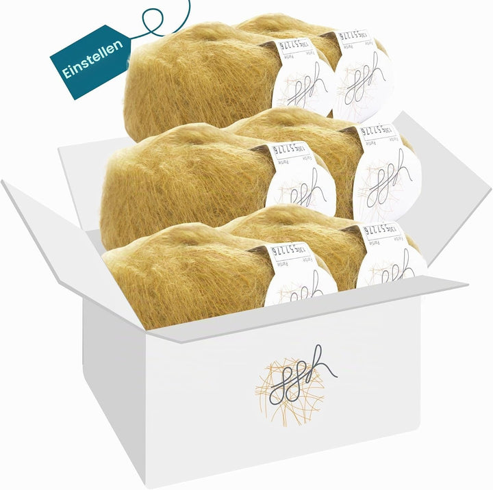 ggh Kid Box - 6 Knäuel Strickwolle aus Kid Mohair - Farbe 130 - Messing, 130 - Messing