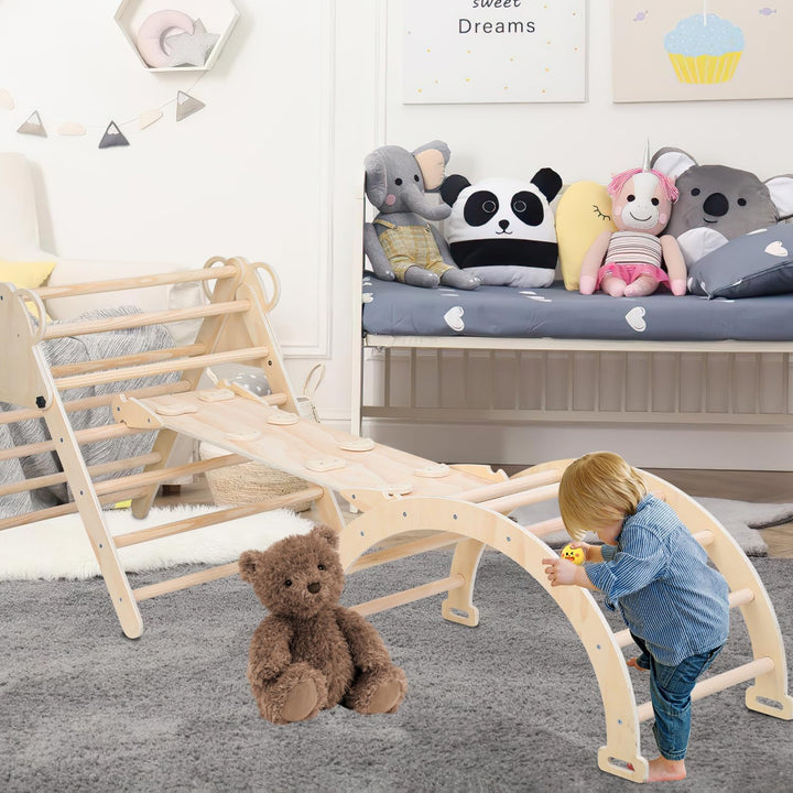 Klettergerüst Indoor, 3-in-1 Klettergerüst mit Bogen/Rutsche/Dreieck, Lernspielzeug für 2-8 Jahre, S