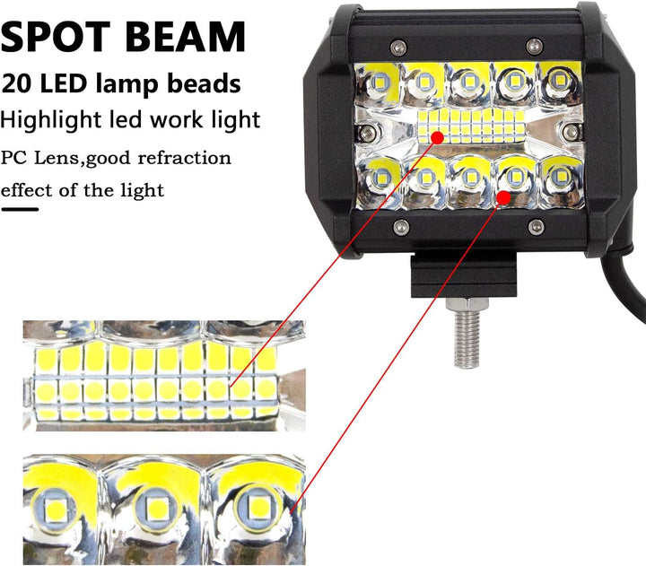 RIGIDON 2Pcs 4 Zoll 10cm 60W LED Scheinwerfer mit 12V Kabelbaum, Led Arbeitslichtleiste Arbeitslicht