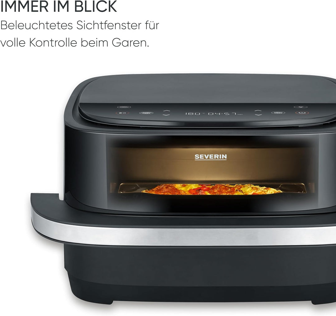 Severin Heissluftfritteuse Pizza & More, Pizzaprogramme, 10 Garprogramme, optimale Wärmeverteilung,